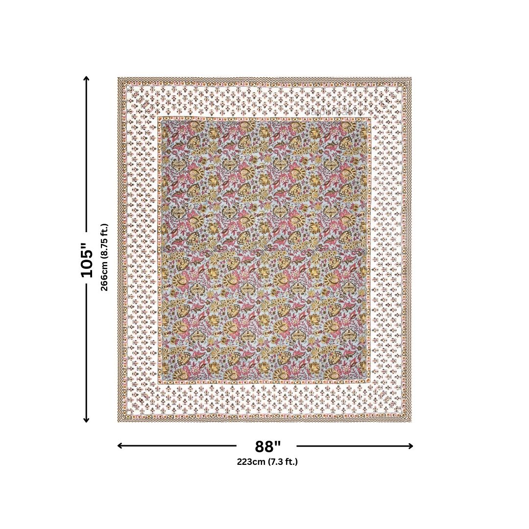 Mughal Garden Floral Cream Multi Double Bedsheet Pure Cotton