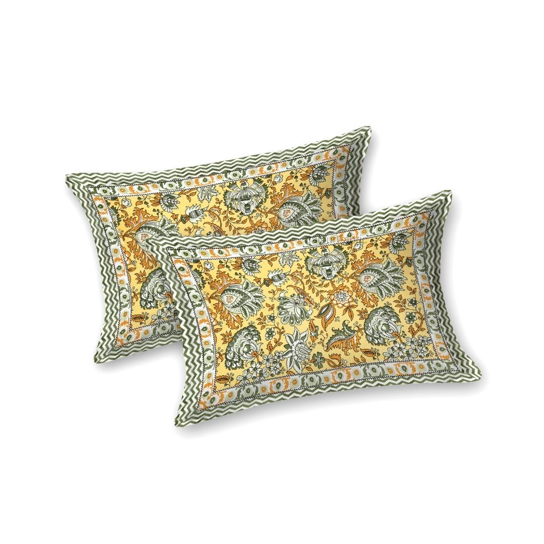 Mughal Garden Floral Sun Yellow Double Bedsheet Pure Cotton