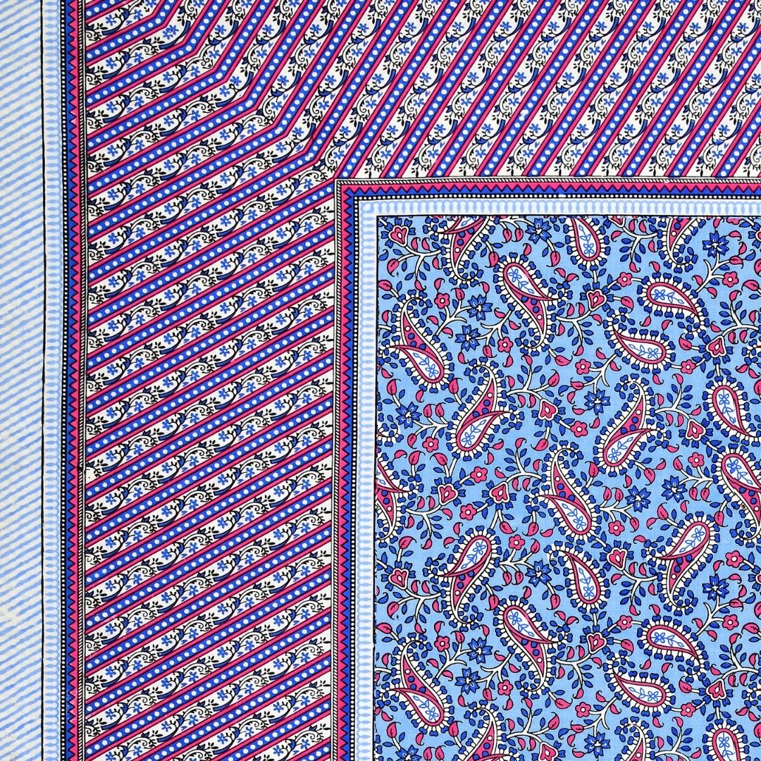 Royal Sanganeri Paisley Blue Double Bedsheet Pure Cotton