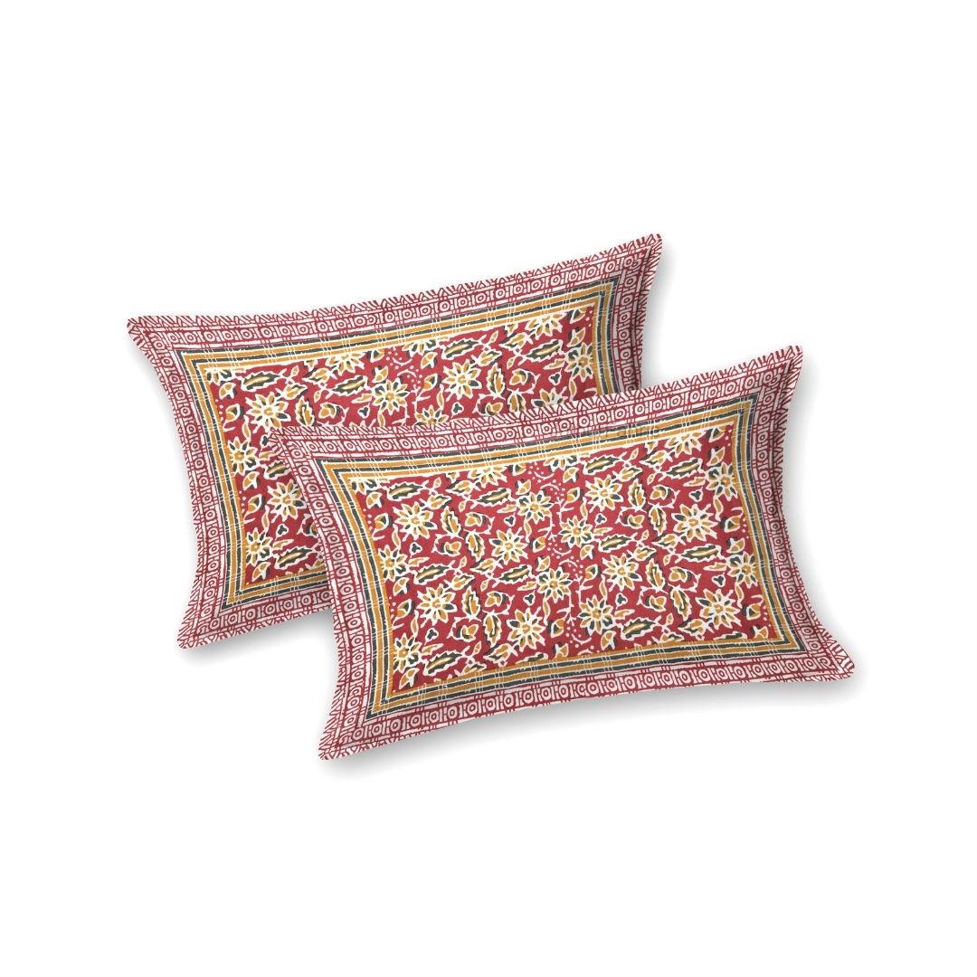 Classic Buta Print Crimson Red Double Bedsheet Pure Cotton