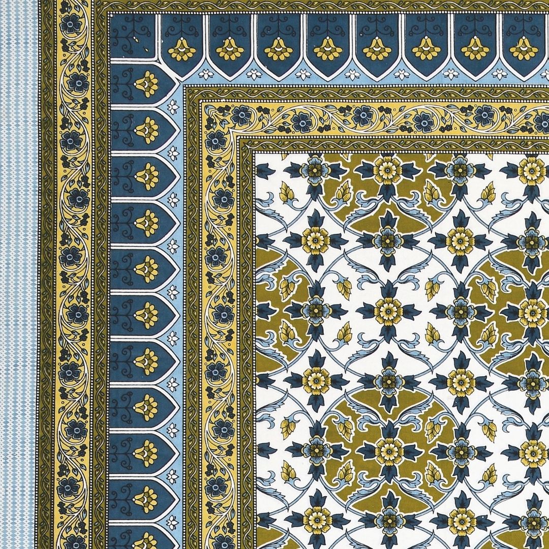 Majestic Jaipuri Mandala Mustard Olive Double Bedsheet Pure Cotton