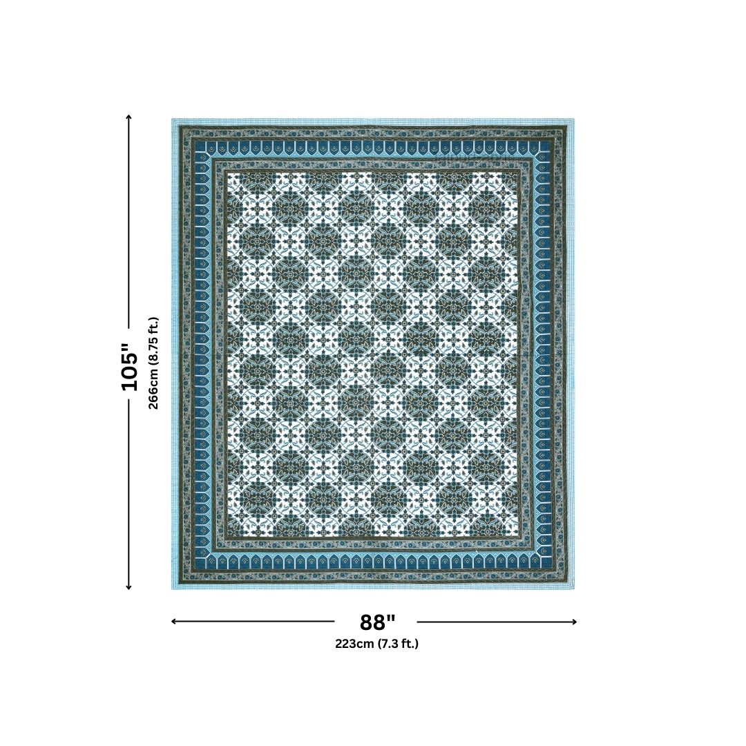 Majestic Jaipuri Mandala Ocean Teal Double Bedsheet Pure Cotton