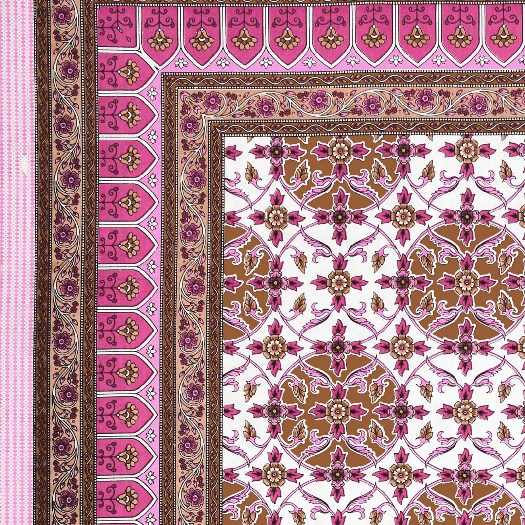 Majestic Jaipuri Mandala Berry Pink Double Bedsheet Pure Cotton
