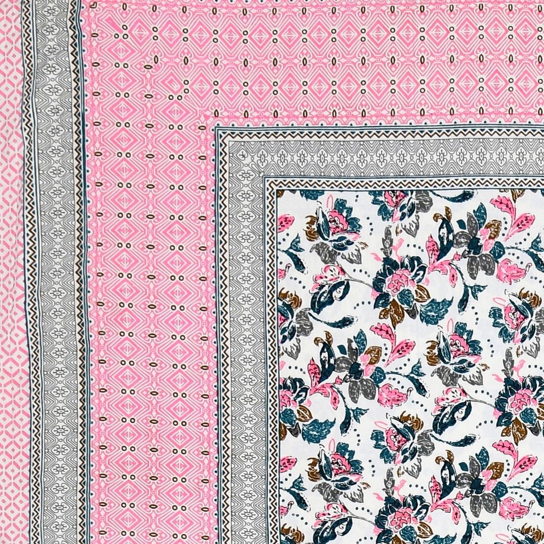 Imperial Floral Bouquet Rose Pink Double Bedsheet Pure Cotton