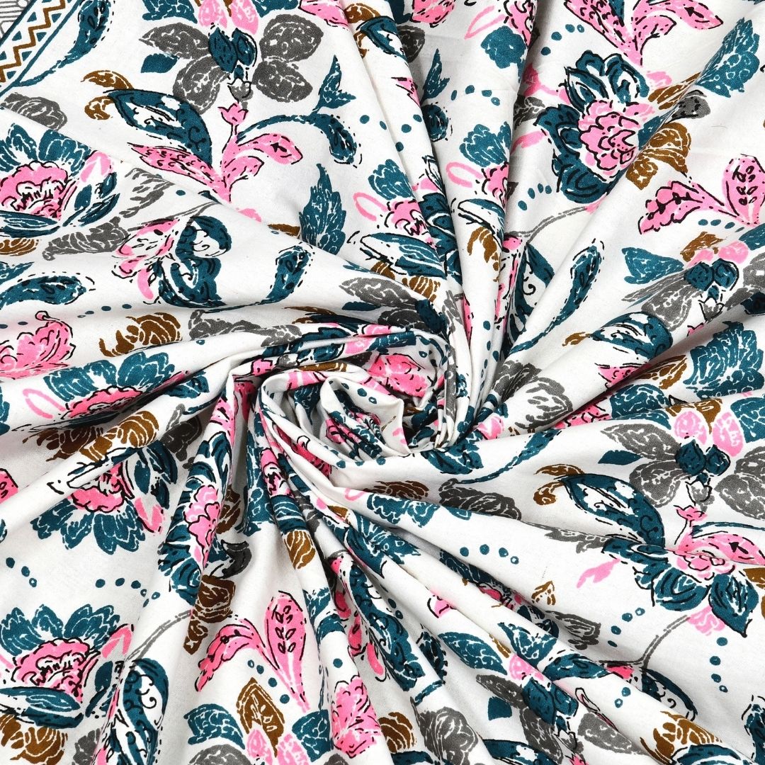 Imperial Floral Bouquet Rose Pink Double Bedsheet Pure Cotton