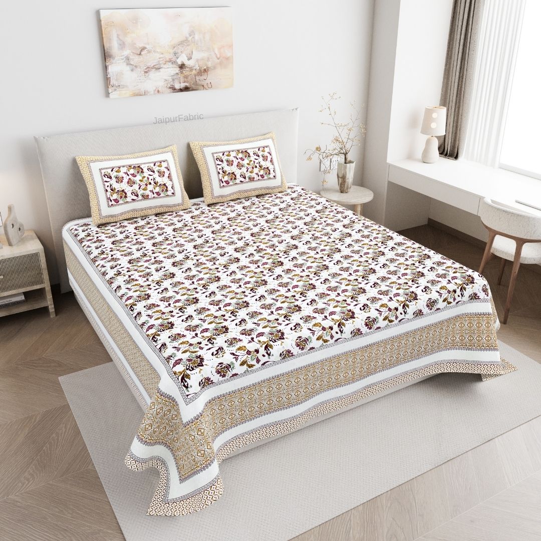 Imperial Floral Bouquet Antique Maroon Double Bedsheet Pure Cotton