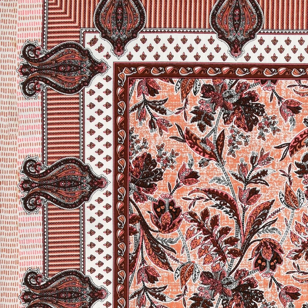 Royal Fern Scroll Peach Rust Double Bedsheet Pure Cotton