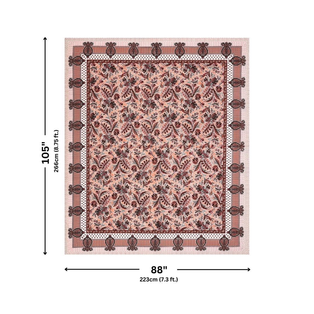 Royal Fern Scroll Peach Rust Double Bedsheet Pure Cotton