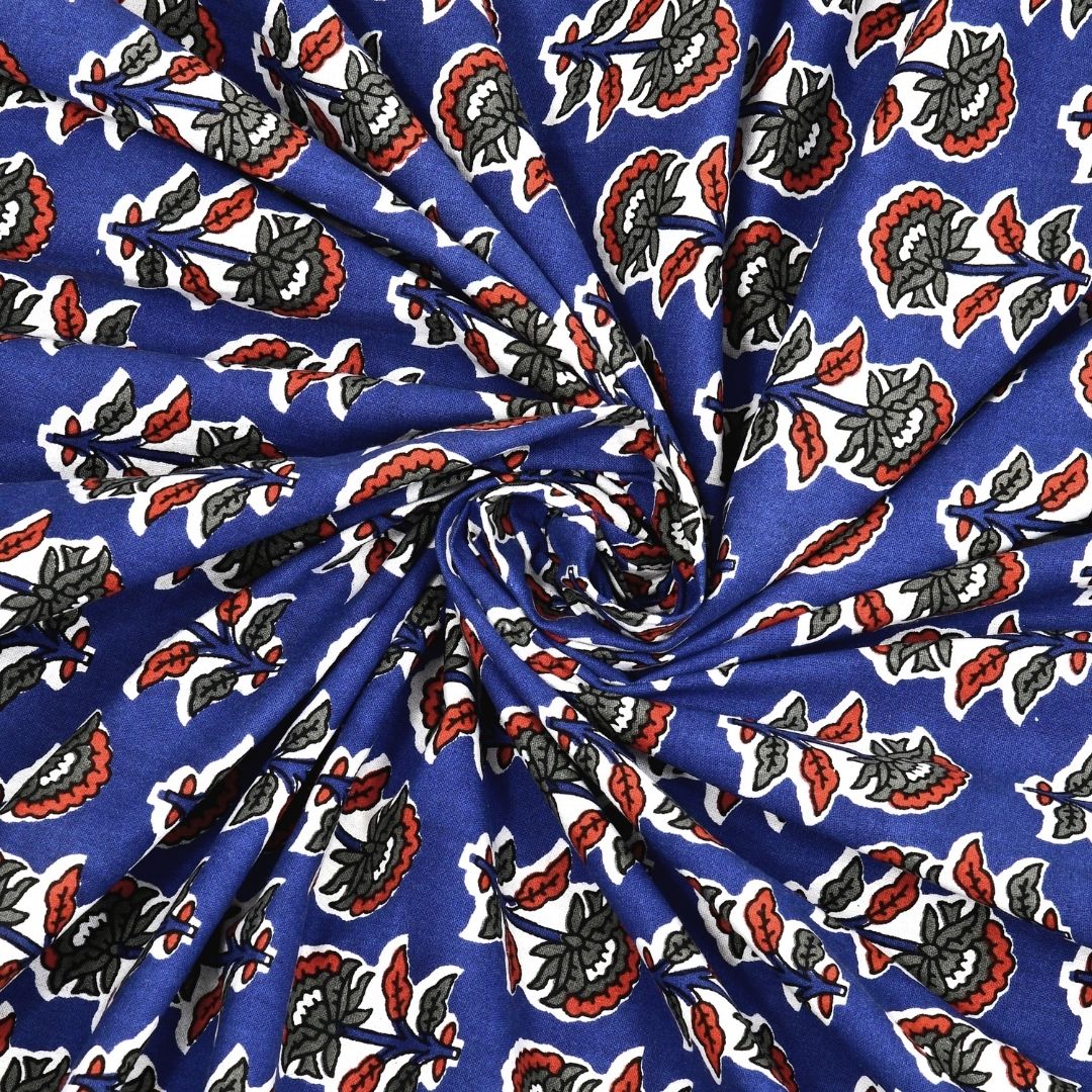 Classic Sanganeri Buti Royal Blue Double Bedsheet Pure Cotton