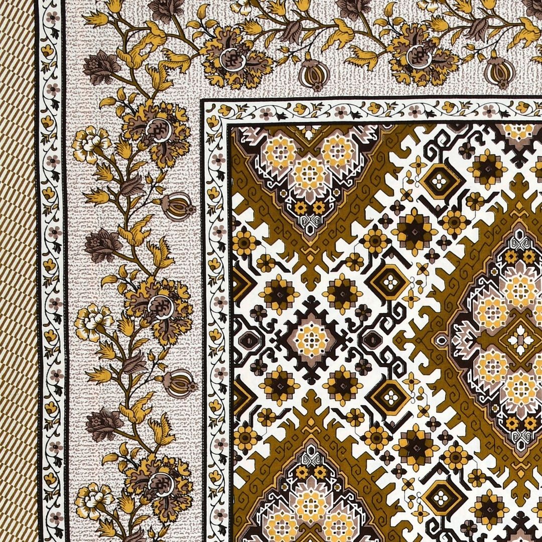 Geometric Ikat Mosaic Mustard Gold Double Bedsheet Pure Cotton
