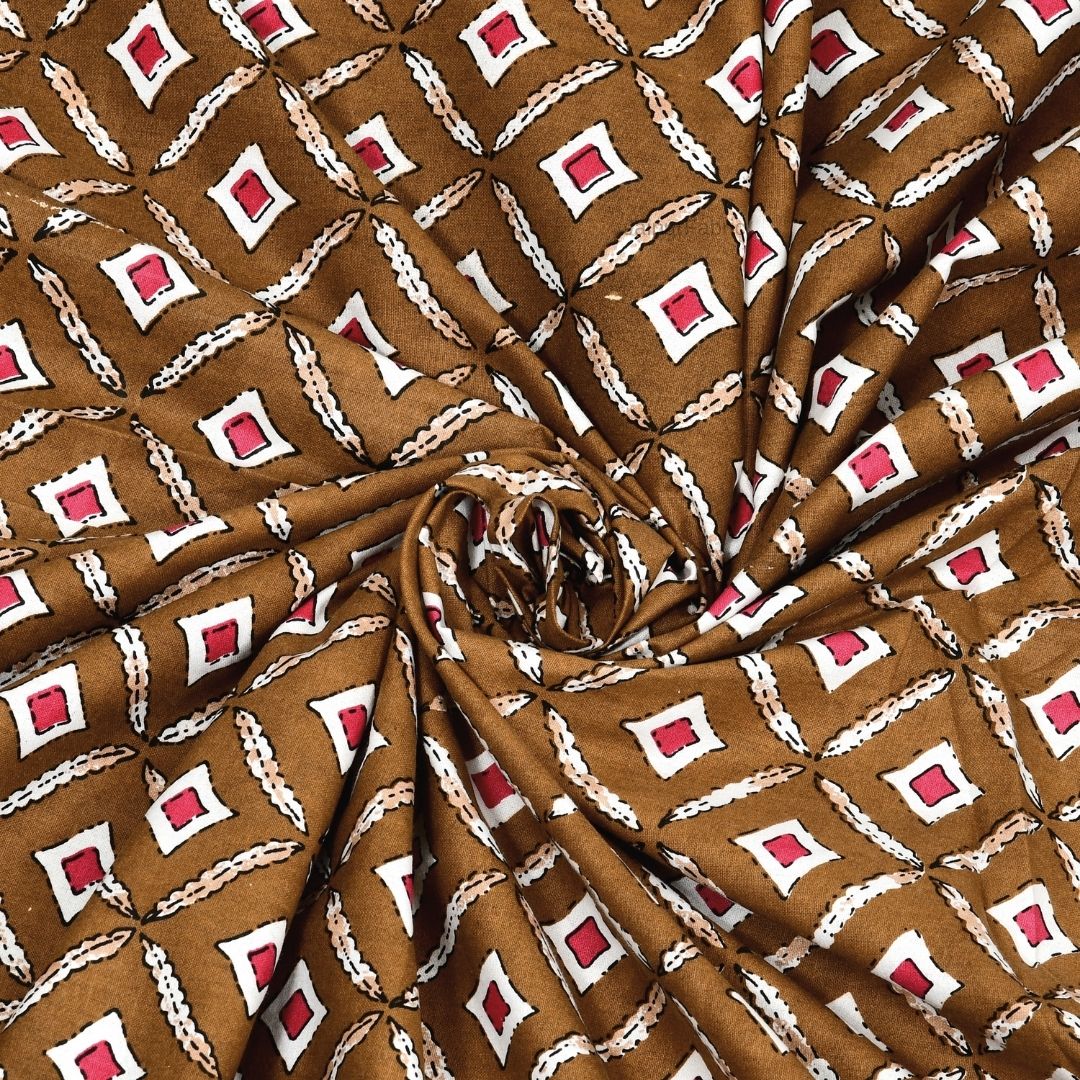 Regal Geometric Border Rust Brown Double Bedsheet Pure Cotton