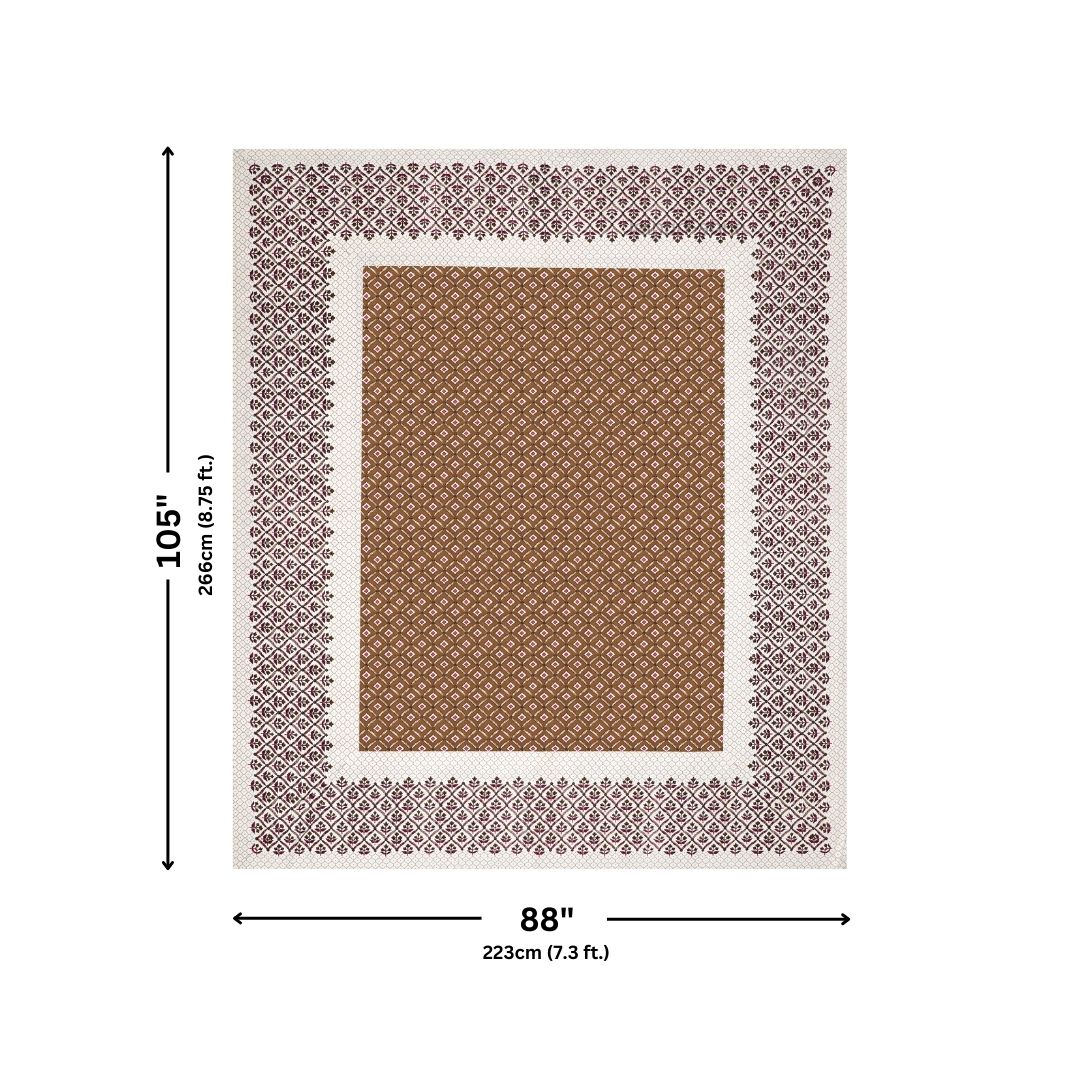 Regal Geometric Border Rust Brown Double Bedsheet Pure Cotton