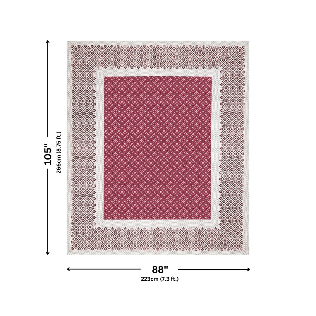 Regal Geometric Border Maroon Red Double Bedsheet Pure Cotton