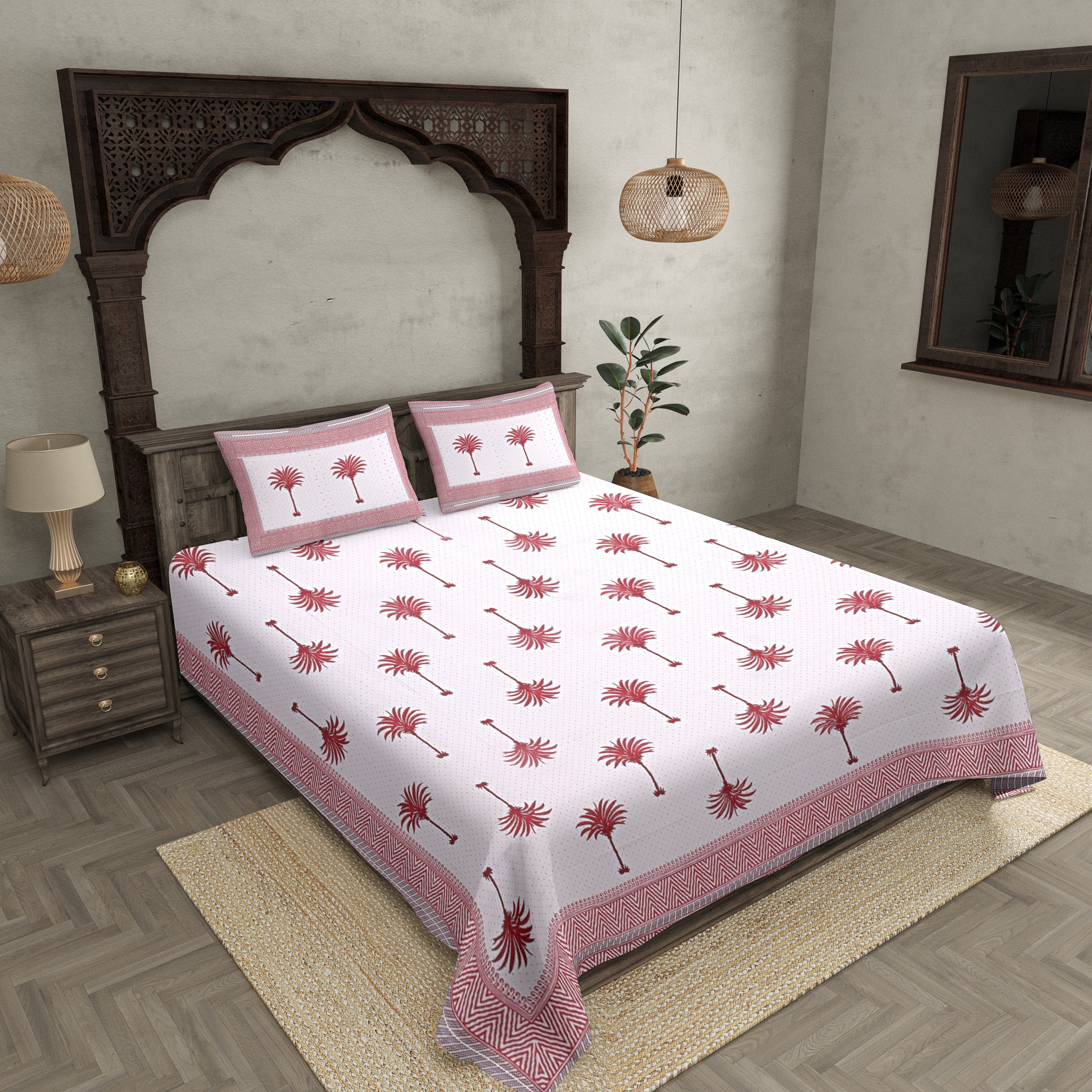 Double Bedsheet Fine Cotton Sweet Pink Palm Polka