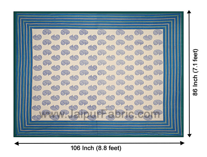 Double Bedsheet Big Boota Print Sea Green Border Fine Cotton
