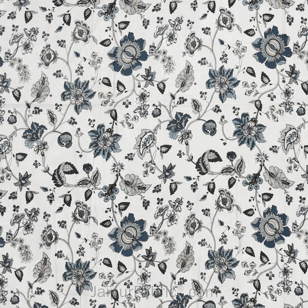 Pure Cotton 240 TC Double bedsheet in blueish floral pattern