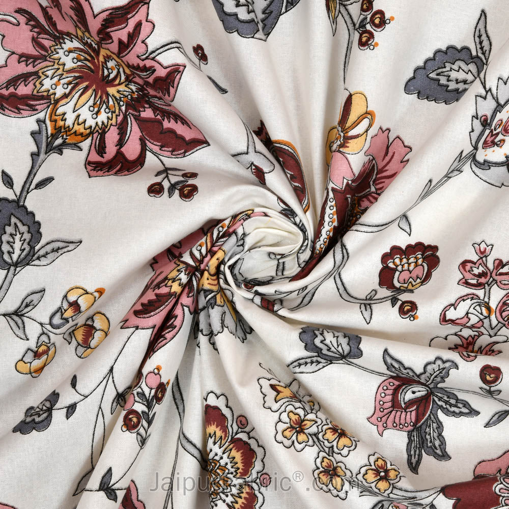 Pure Cotton 240 TC Double bedsheet in reddish floral pattern