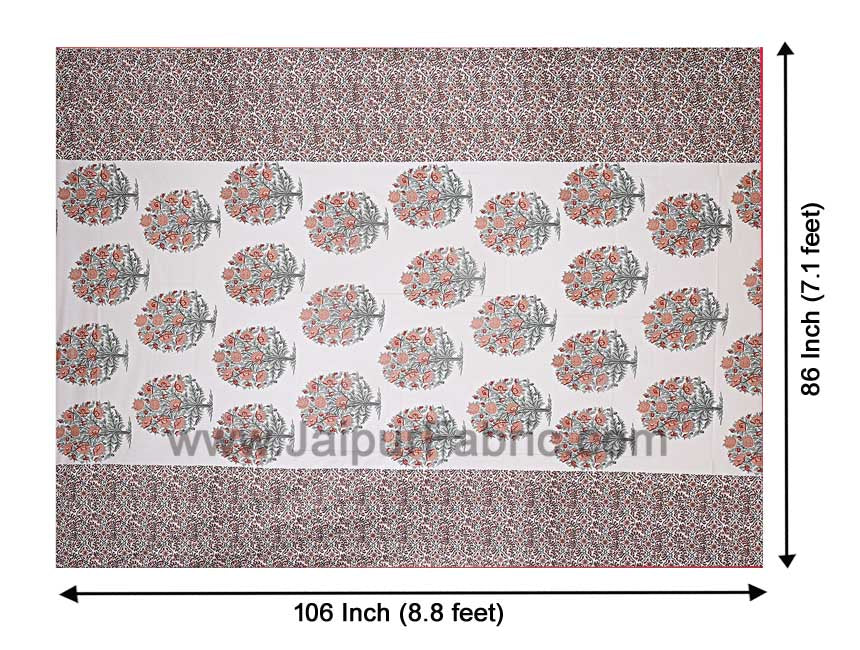 Double Bedsheet Brown Peach Floral Tree Print