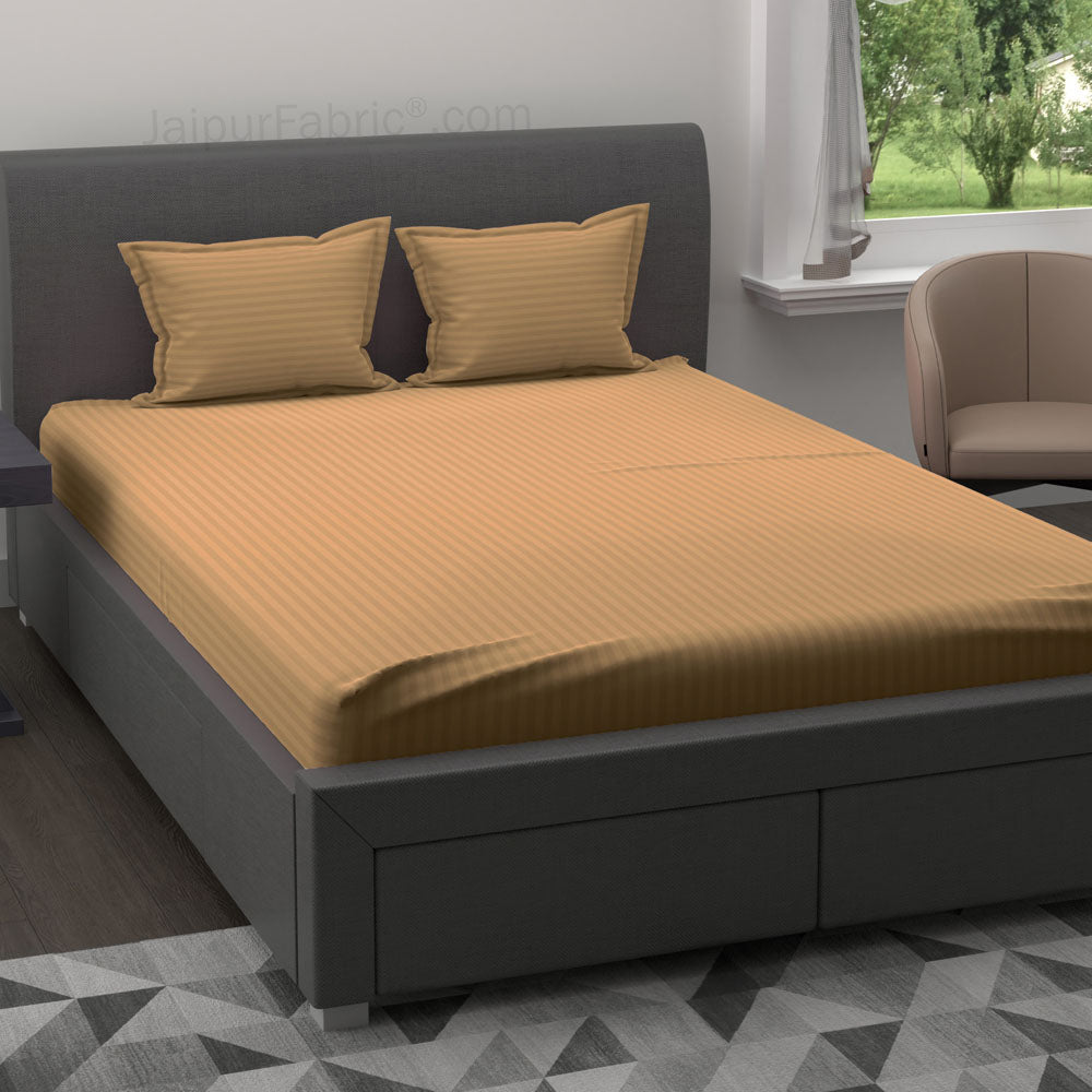 Light Brown Self Design 300 TC King Size Pure Cotton Satin Slumber Sheet for Double Bed with 2 pillow covers