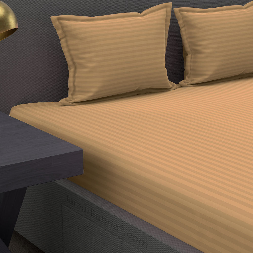 Light Brown Self Design 300 TC King Size Pure Cotton Satin Slumber Sheet for Double Bed with 2 pillow covers