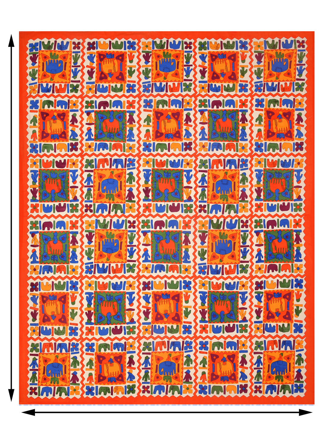 Orange Border Elephant Pattern Screen Print Double Bed Sheet