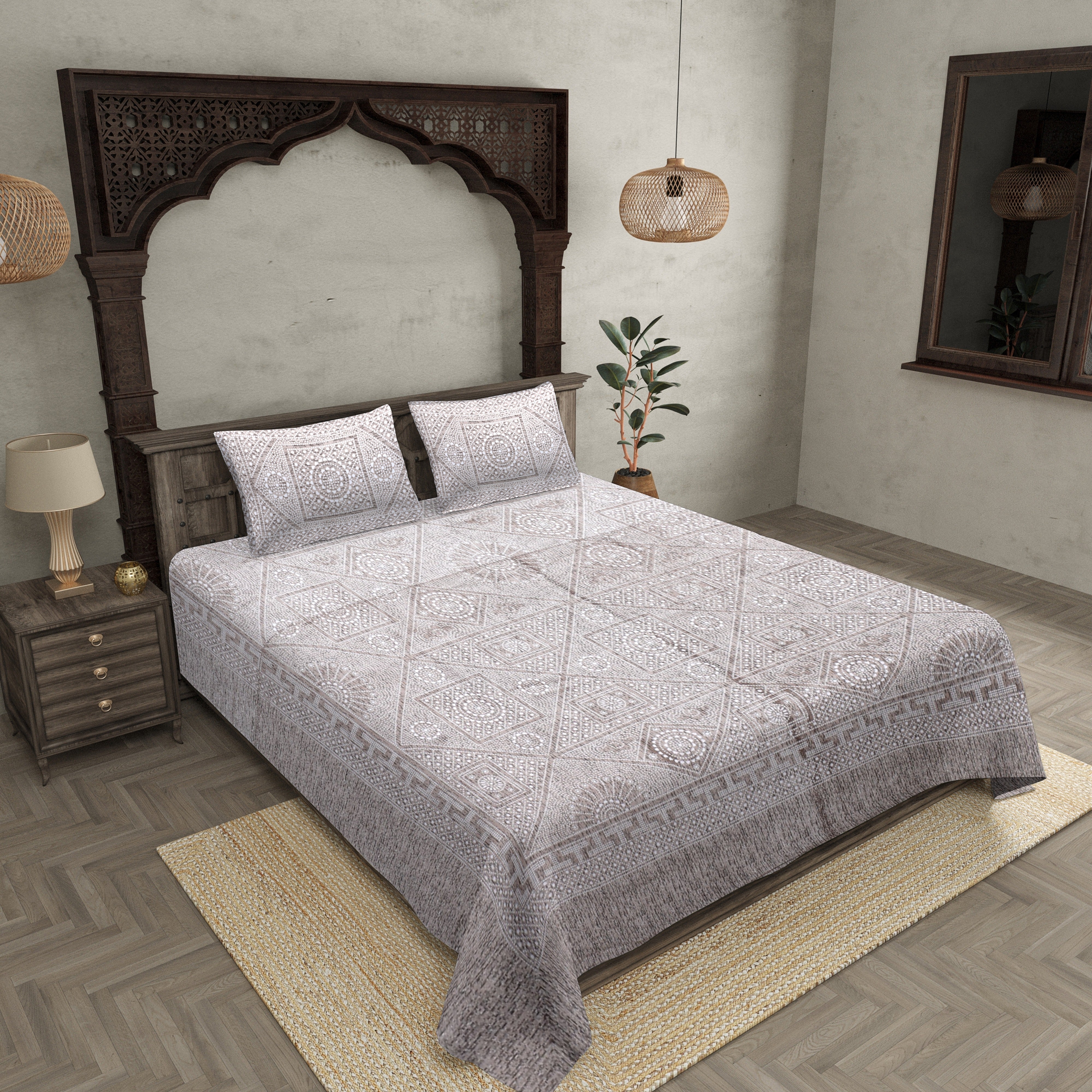 Pearl Array Brown Double Bedsheet