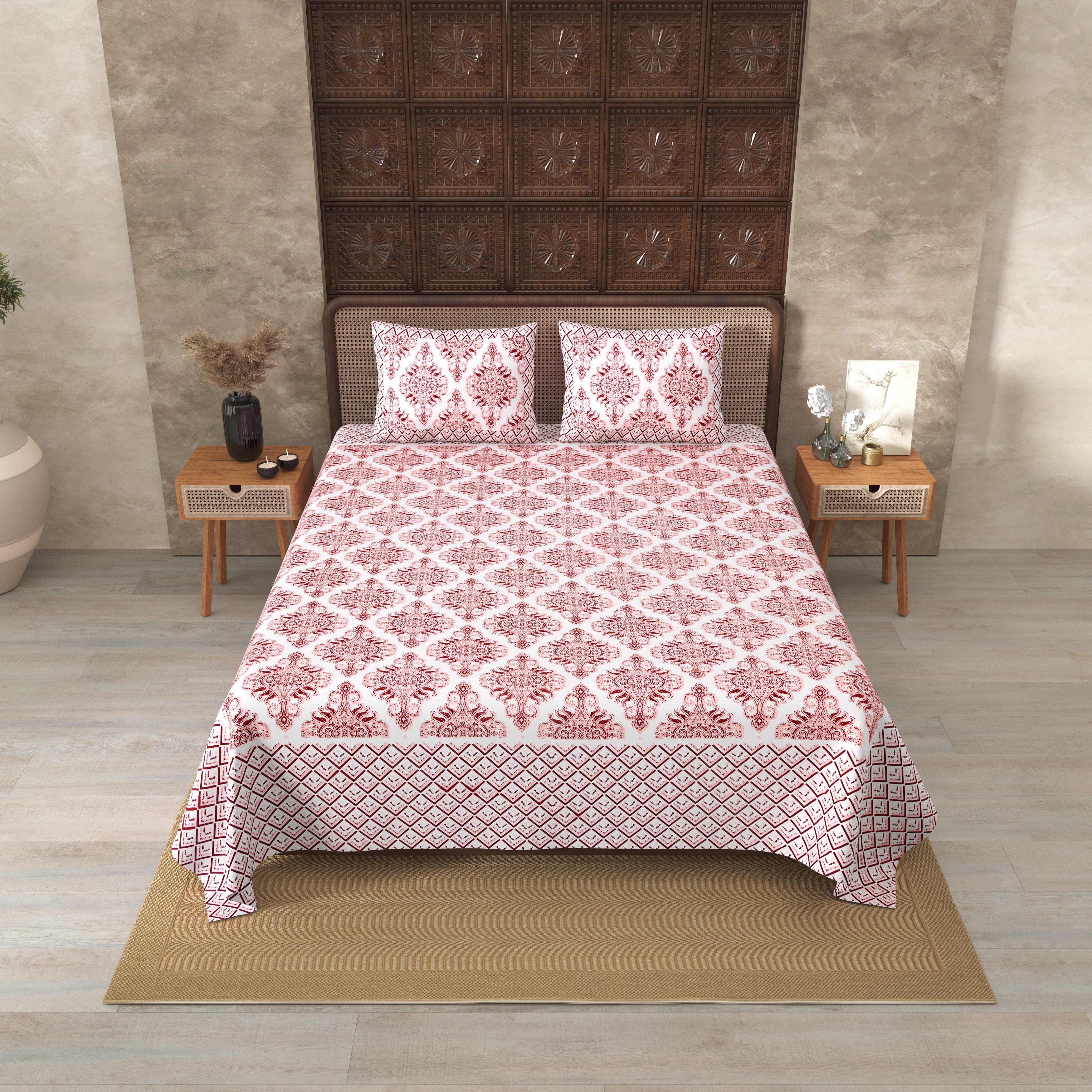Pure Cotton Chocolate Brown Color Zigzag Border Jaipuri Double Bedsheet