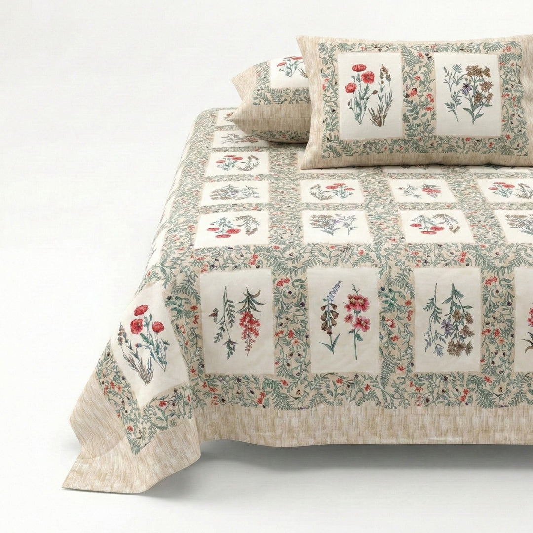 Pink Pot Grid Jaipur Fabric Double Bed Sheet