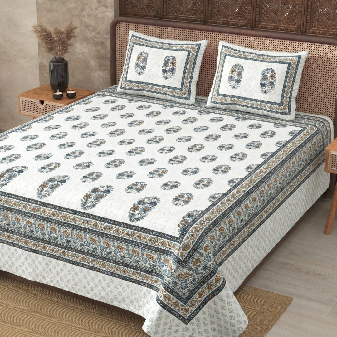 Blue Gamla Jaipur Fabric Double Bed Sheet