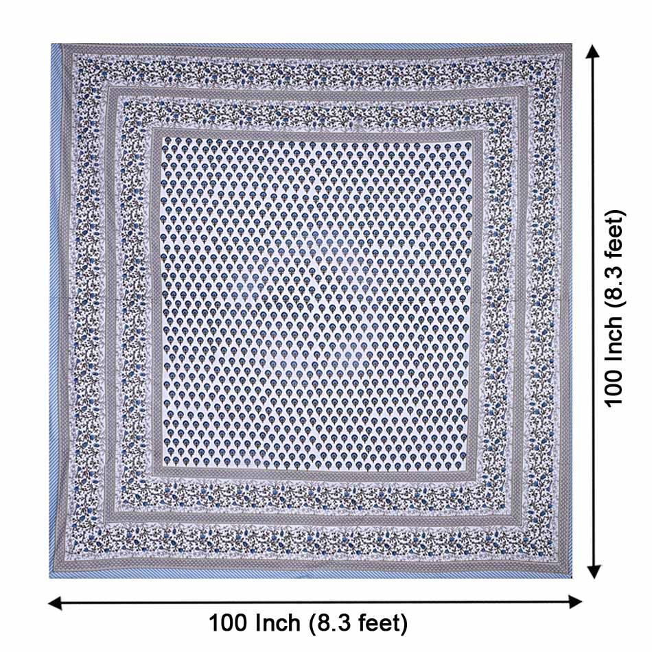 Multi Blue Floral Double Bedsheet with Two Pillow Cover