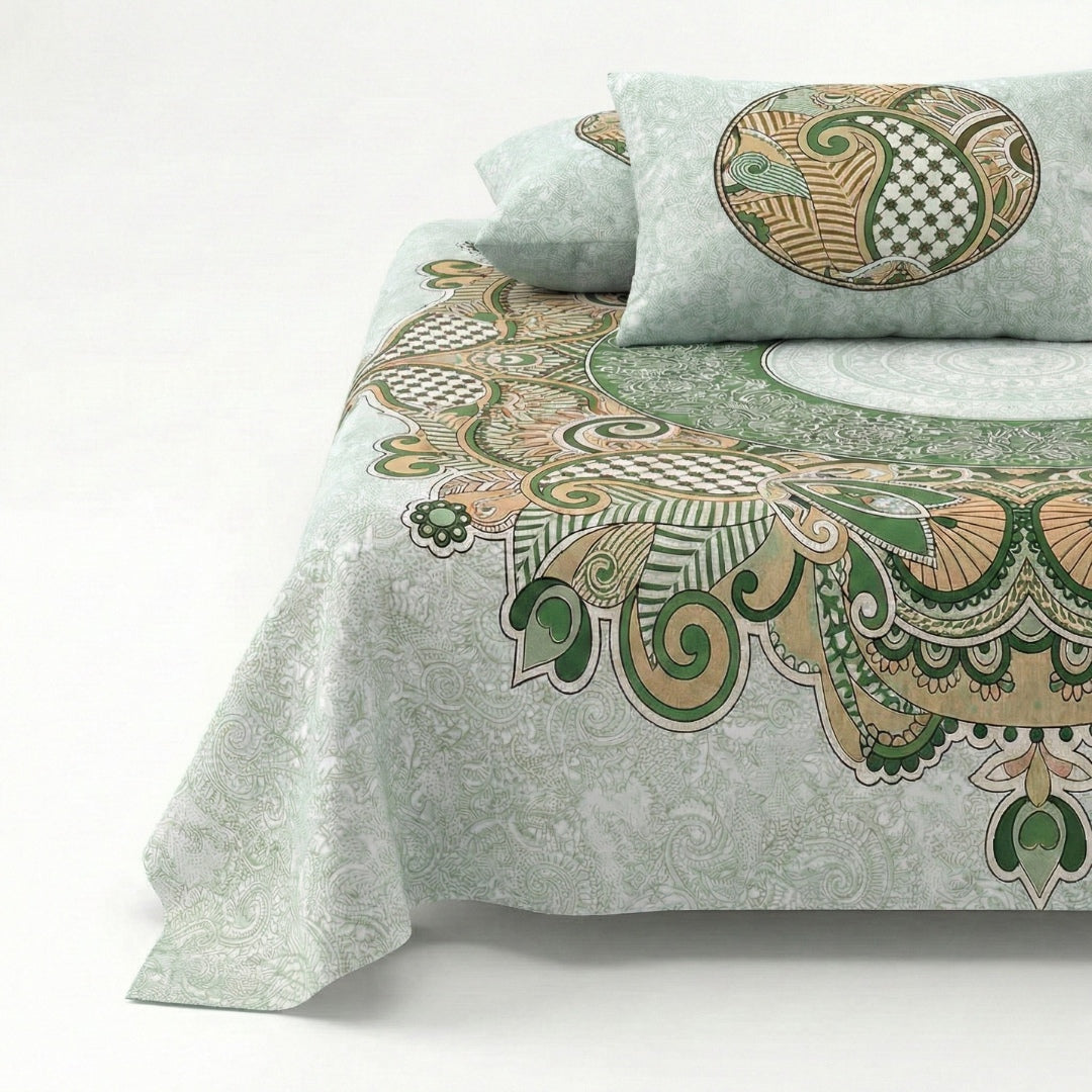 Cosmic Kolam Mint Green Double Bedsheet