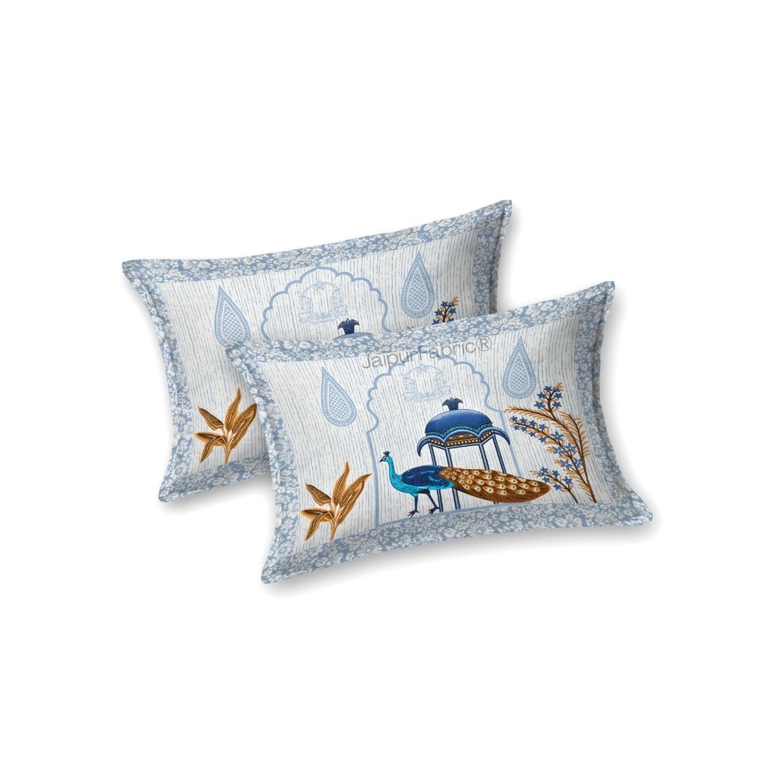Classic Peacock Bliss Pure Cotton Azure Gold Double Bedsheet