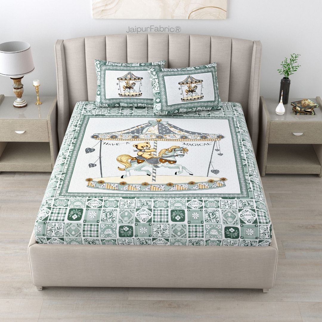 Magical Merry-go-round Pure Cotton Green Double Bedsheet