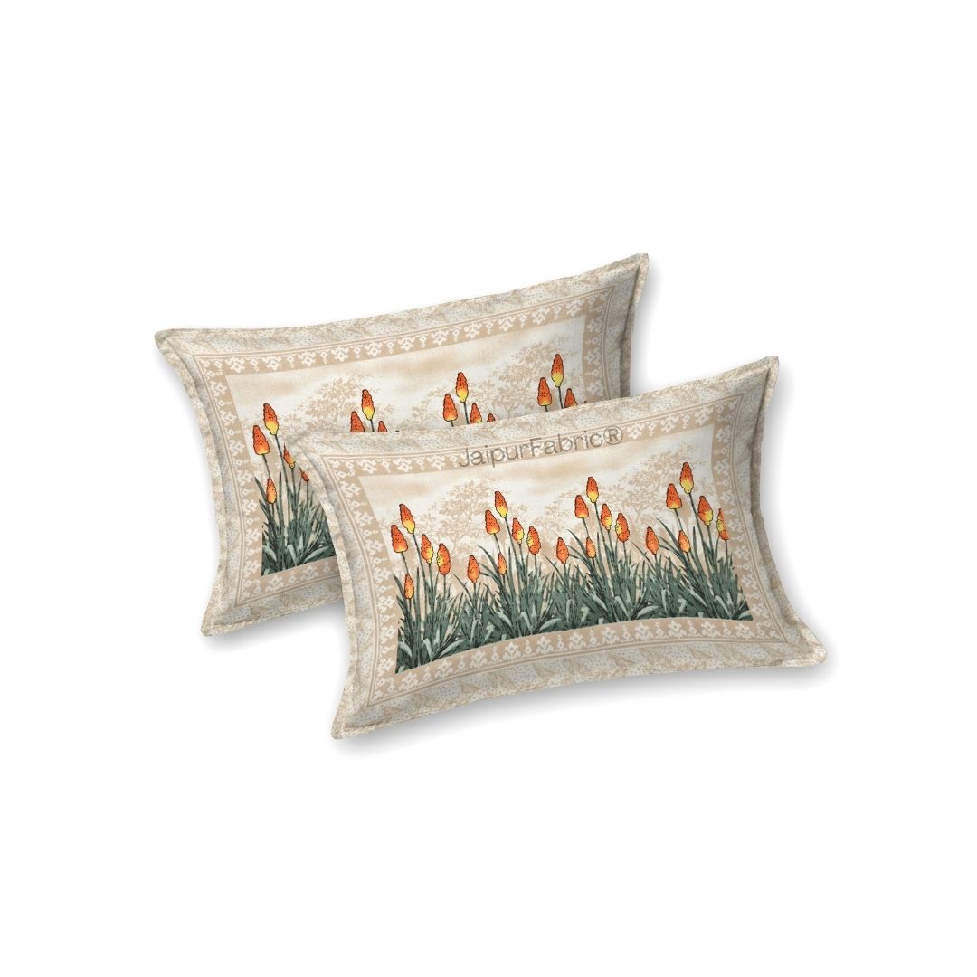 Blossom Sunset Beige Pure Cotton Double Bedsheet