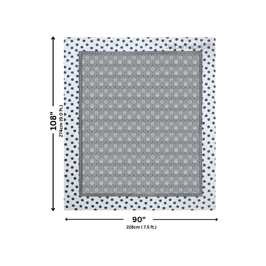 Charming Grey and Blue Polka Dot Pure Cotton Double Bedsheet