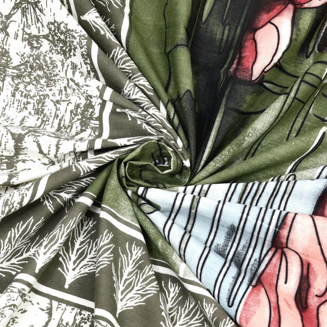 Wine Red Fawn of Fortune Pure Cotton Olive Green Forest Themed Double Bed Sheet
