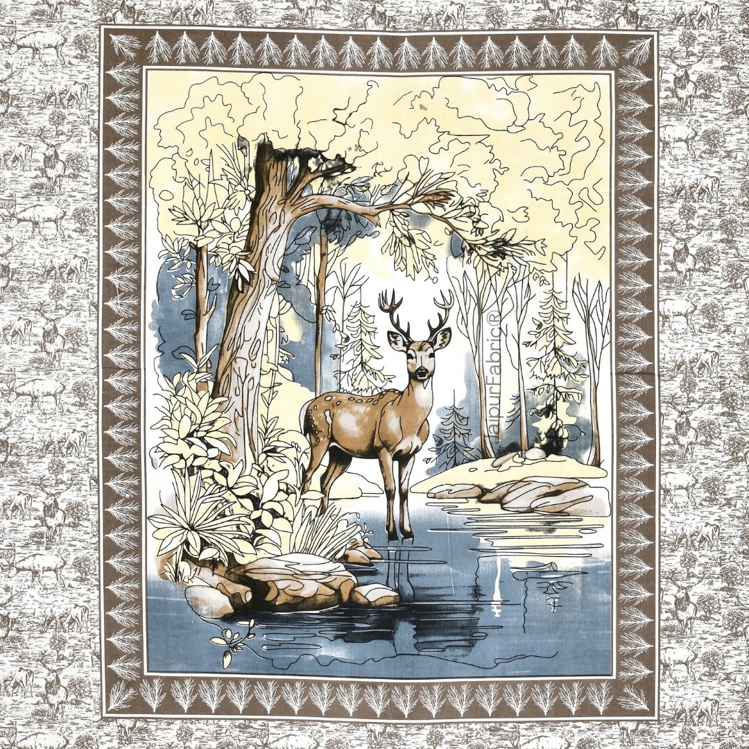 Sandy Brown Fawn of Fortune Pure Cotton Forest Themed Double Bed Sheet