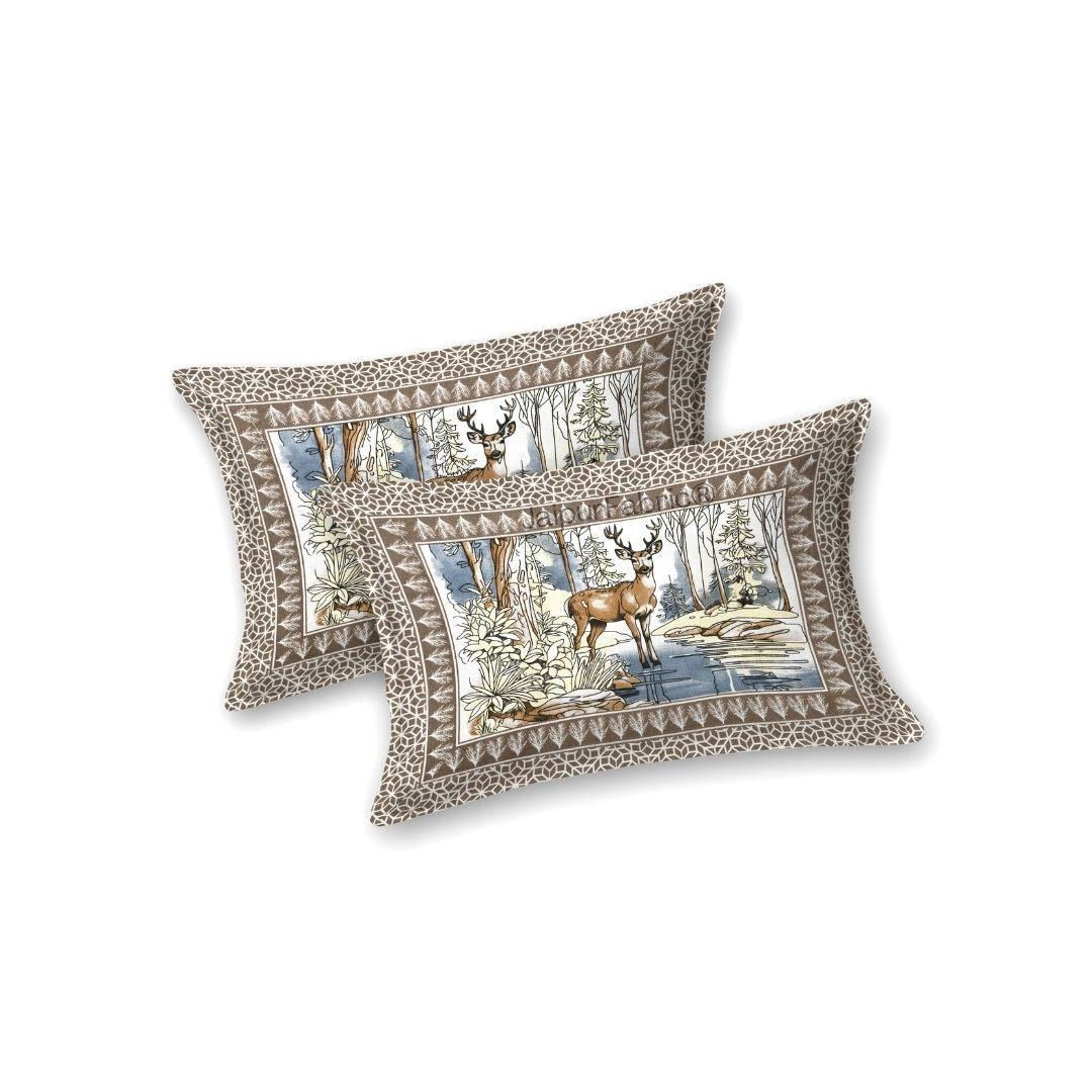 Sandy Brown Fawn of Fortune Pure Cotton Forest Themed Double Bed Sheet