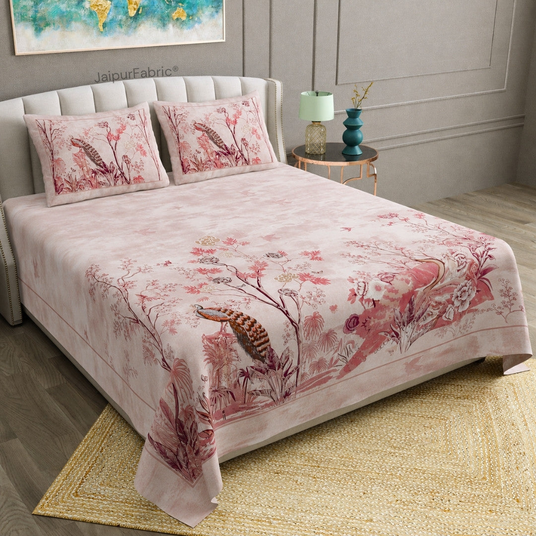 Mayur Mahal Peacock Gulabi Rose Bedsheet