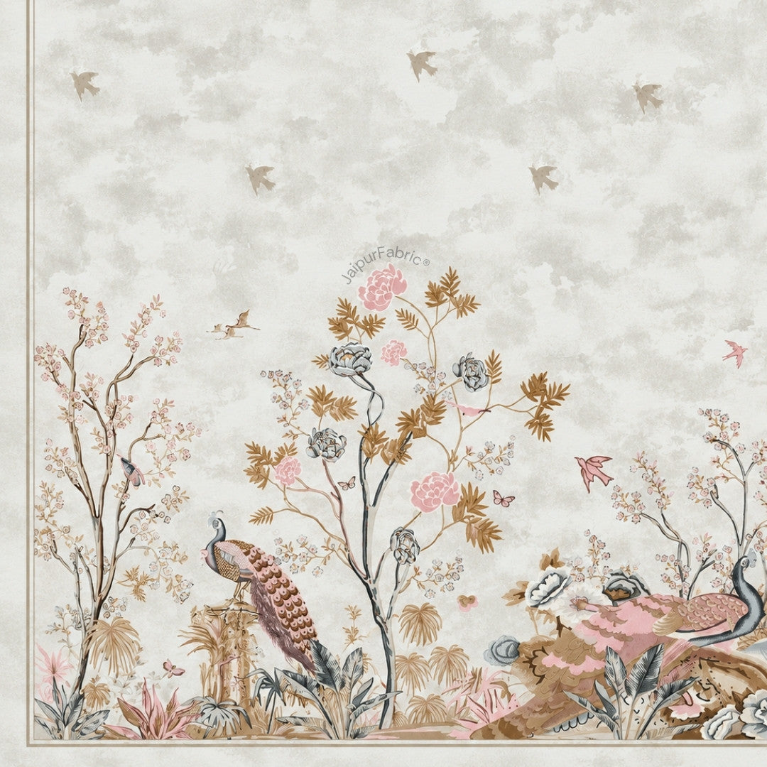 Mayur Mahal Peacock Pearl Grey Bedsheet