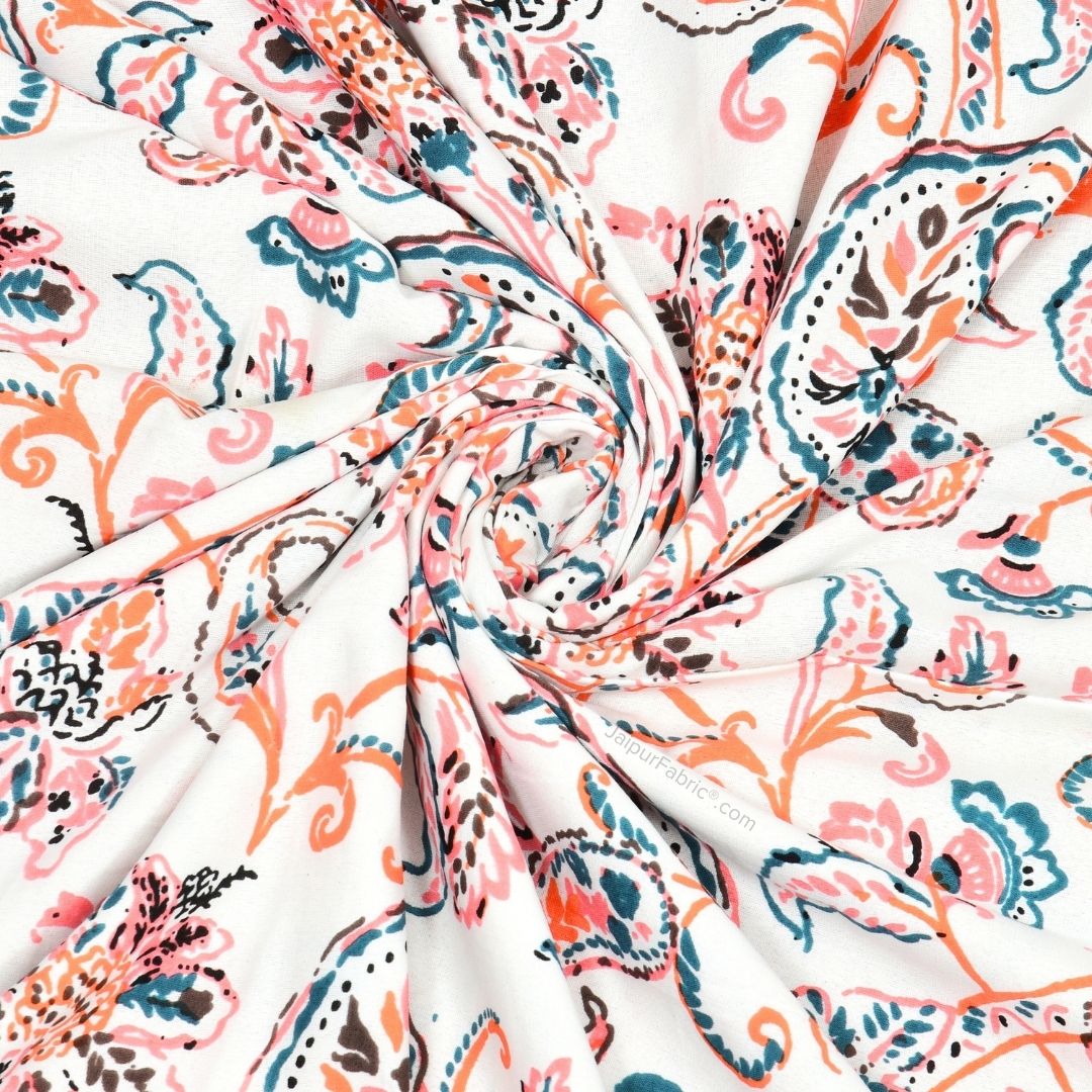 Pure Cotton Double Bed Dohar Anokhi Print – Gulmohar Vine Peach & Teal