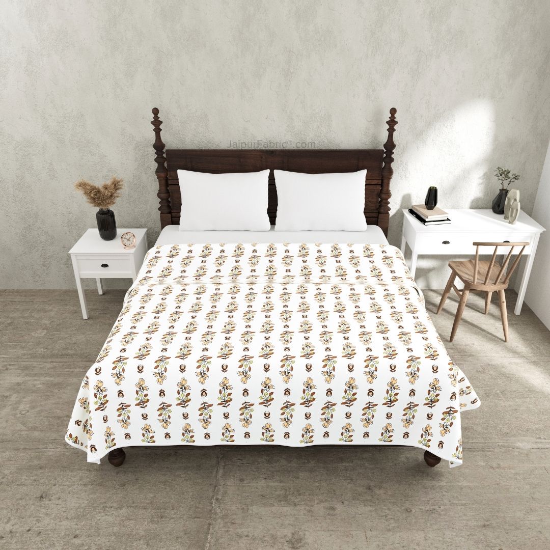 Pure Cotton Double Bed Dohar Anokhi Print โ Champa Stripes Brown & Yellow