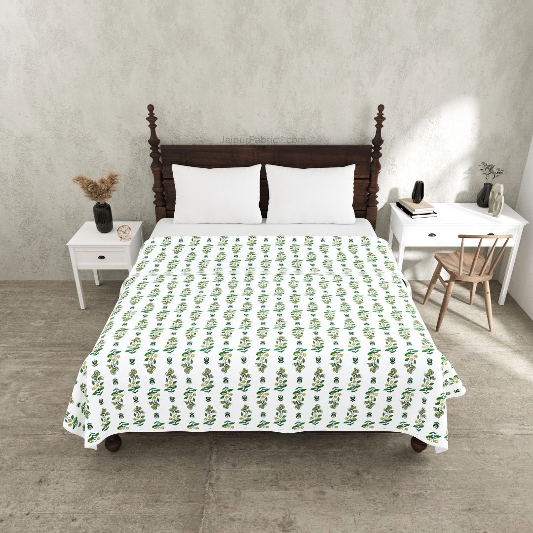 Pure Cotton Double Bed Dohar Anokhi Print – Champa Stripes Green & Yellow
