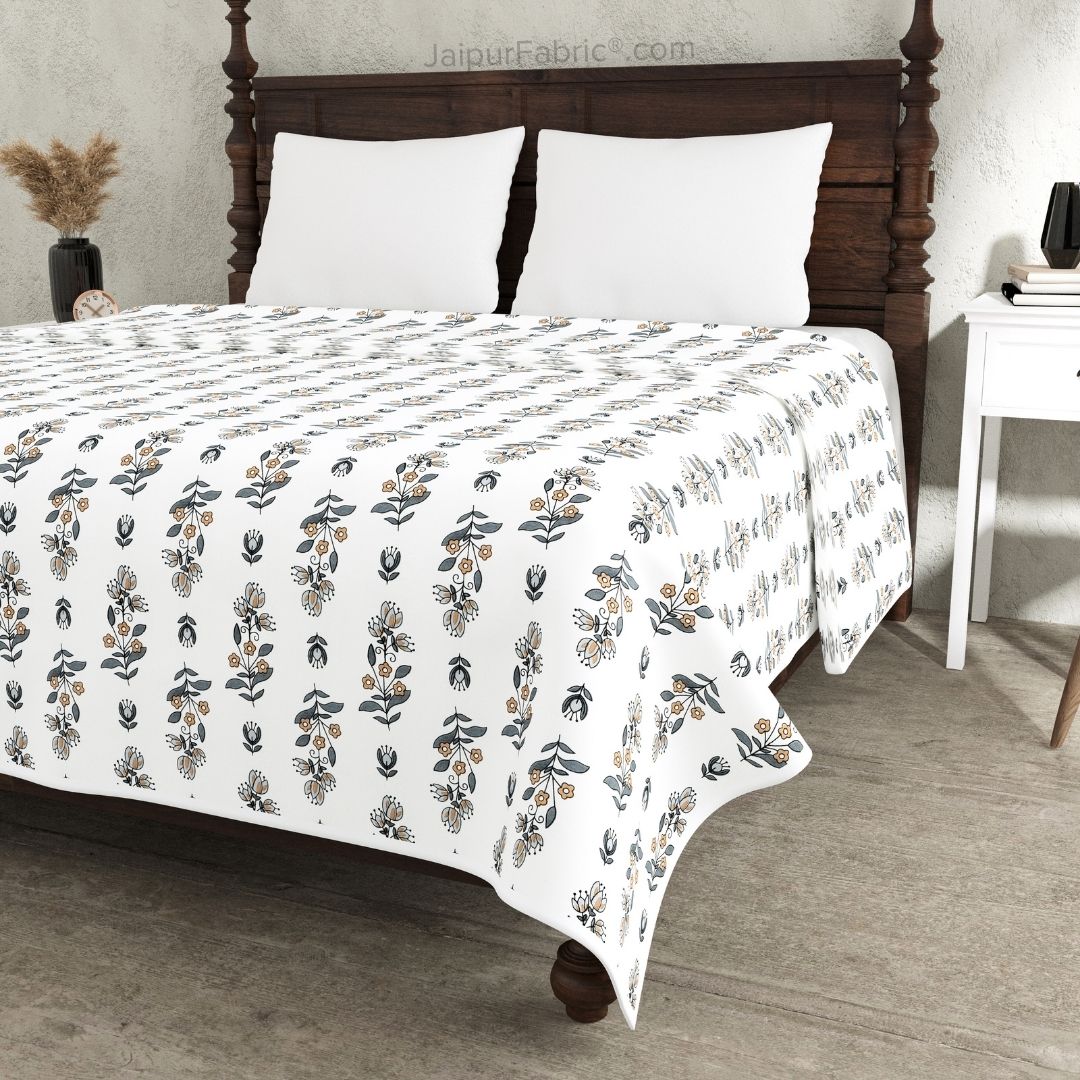 Pure Cotton Double Bed Dohar Anokhi Print โ Champa Stripes Grey & Mustard