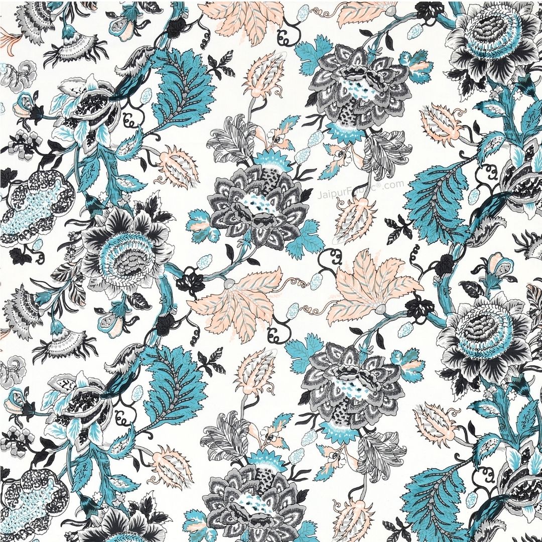 Pure Cotton Double Bed Dohar Anokhi Print – Mayura Floral Black & Teal