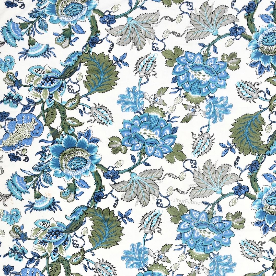 Pure Cotton Double Bed Dohar Anokhi Print – Mayura Floral Blue & Green