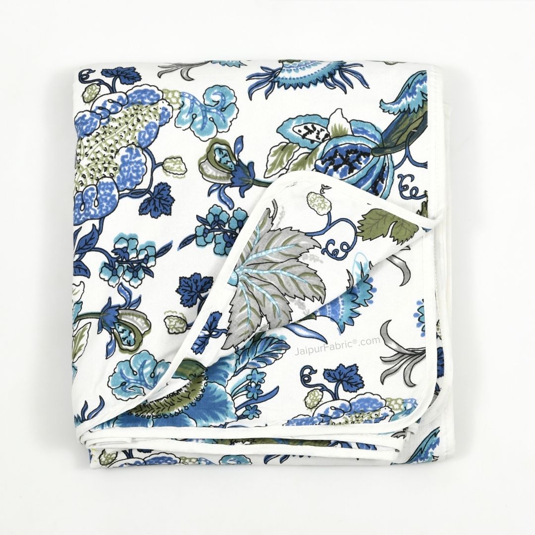 Botanica Blue Green Combo of Pure Cotton Double Bedsheet and Double Bed Dohar