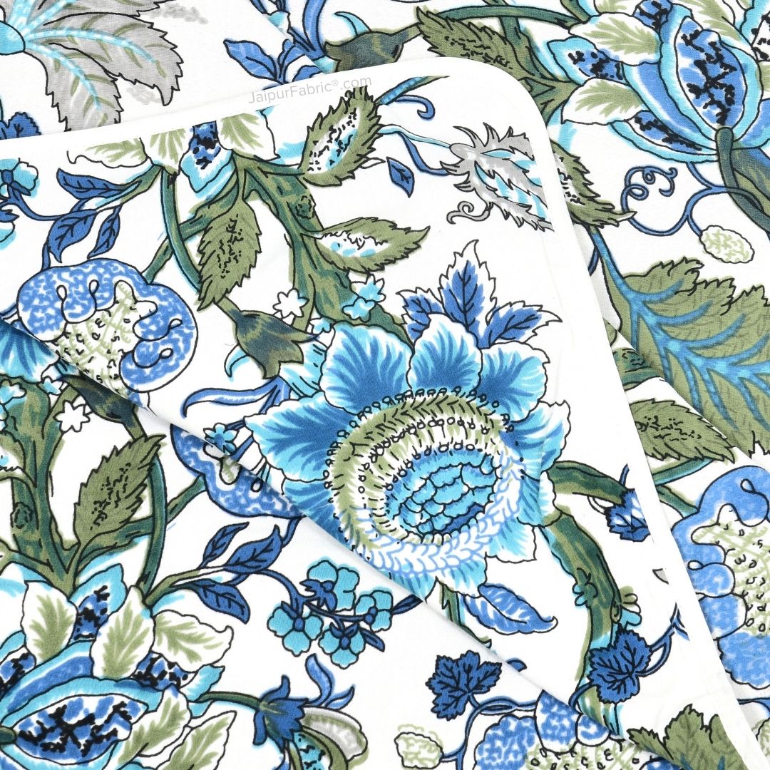 Pure Cotton Double Bed Dohar Anokhi Print – Mayura Floral Blue & Green