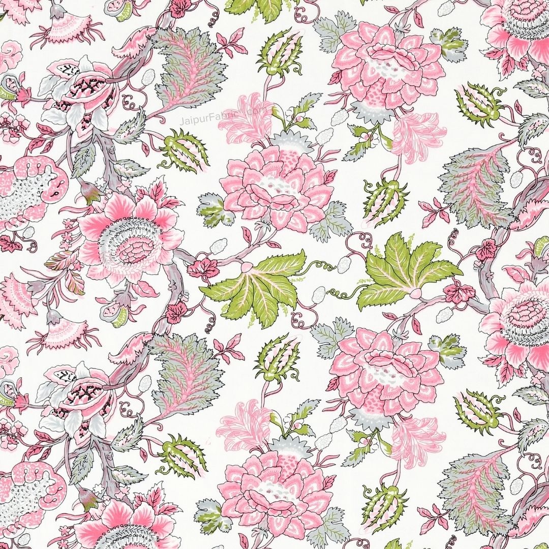 Pure Cotton Double Bed Dohar Anokhi Print – Mayura Floral Pink & Green