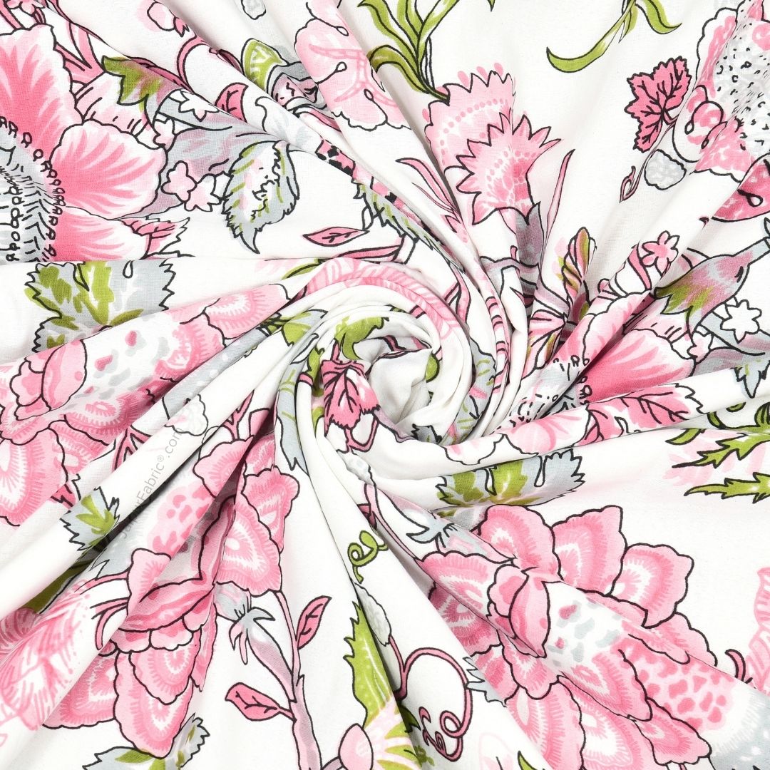 Pure Cotton Double Bed Dohar Anokhi Print – Mayura Floral Pink & Green